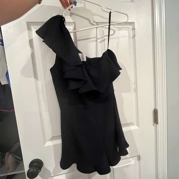 Black one shouldered, ruffled fancy romper, JOA brand - Picture 3 of 4